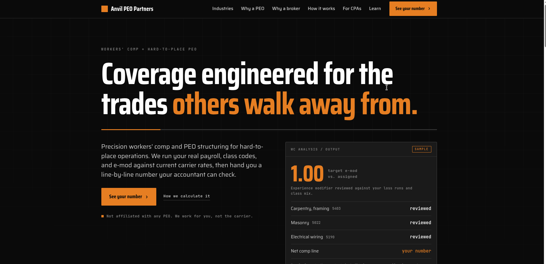 Anvil PEO Partners broker website example